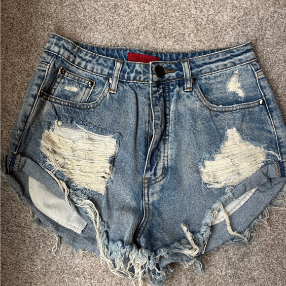 Signature8 Blue Distressed Jean Shorts - Picture 1 of 4